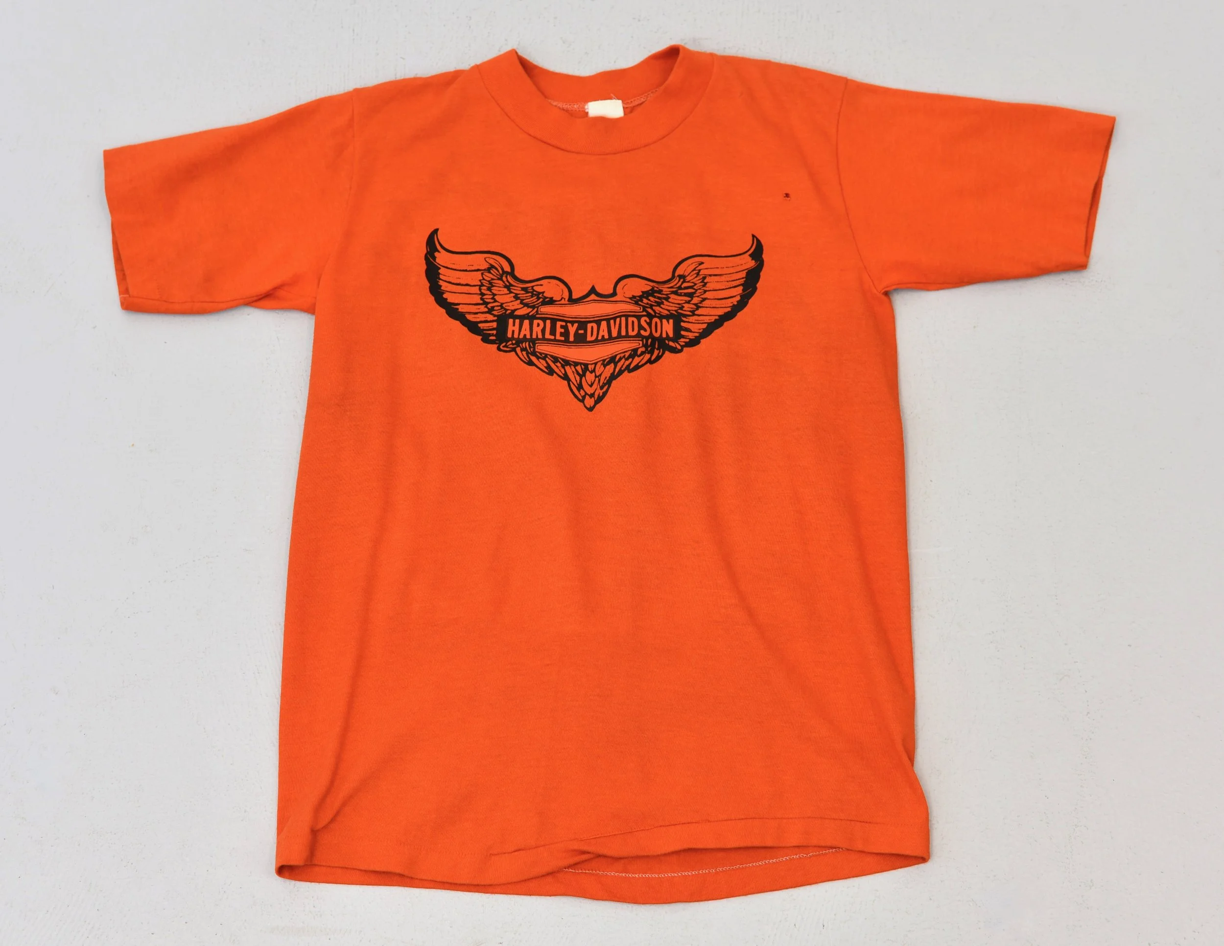 1970s/1980s Harley Davidson Motorcycle Orange Classic Logo T-Shirt — Canned Ham Vintage